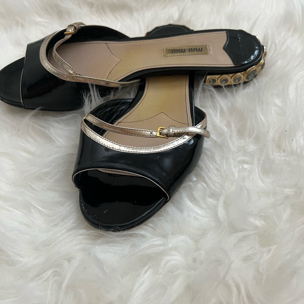 Miu Miu Black Open Toe Flat Sandals - image 1